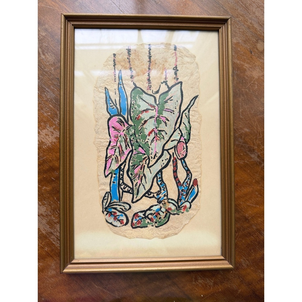 Vintage Framed Houseplant Art Print Botanical Tropical Leaf Wood